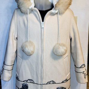 M 10 Native Themed Parka Wool Coat White Northern Sun Canada Winter Jacket Polar